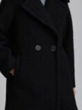 NVLT Black Double-Breasted Flat Boucle’ Over Coat Size L